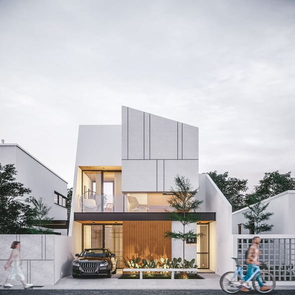 fasad rumah scandinavian 2 lantai